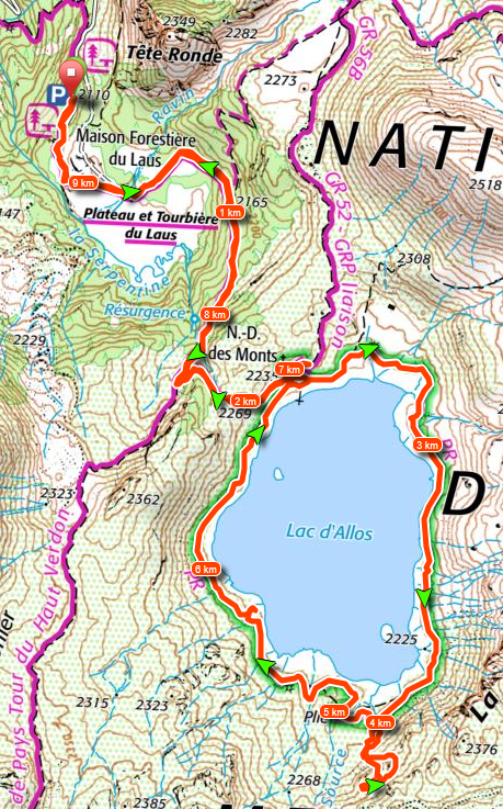 Topo de la randonnée au lac d'Allos, dans le parc du Mercantour