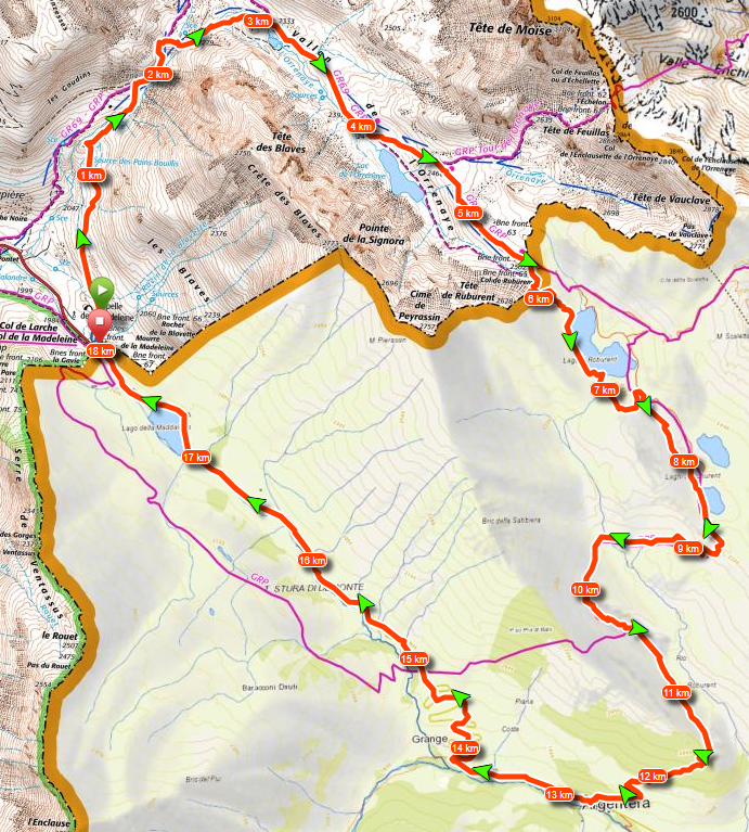 Topo aux lacs de l'Oronaye et du Roburent
