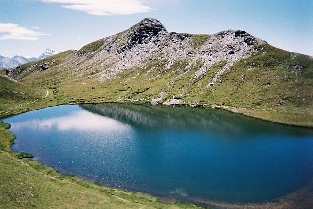 Le lac Mezan, arrire plan le Viso