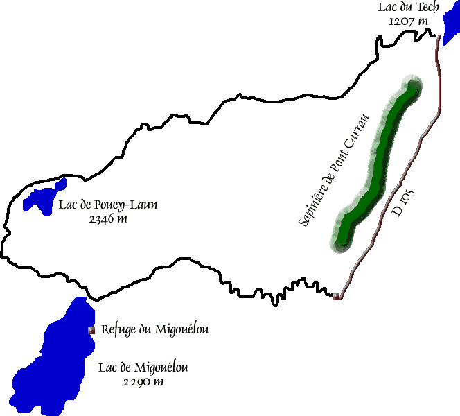 Carte topo du lac de Pouey